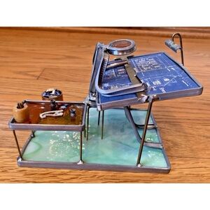 Vintage Carl Goeller Stain Glass & Metal Architect Builder Art Sculpture